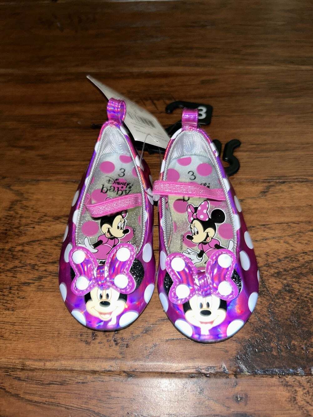 Pink Disney Minnie Mouse Polka Dot Baby Girl Size 3 Shoes Nwt